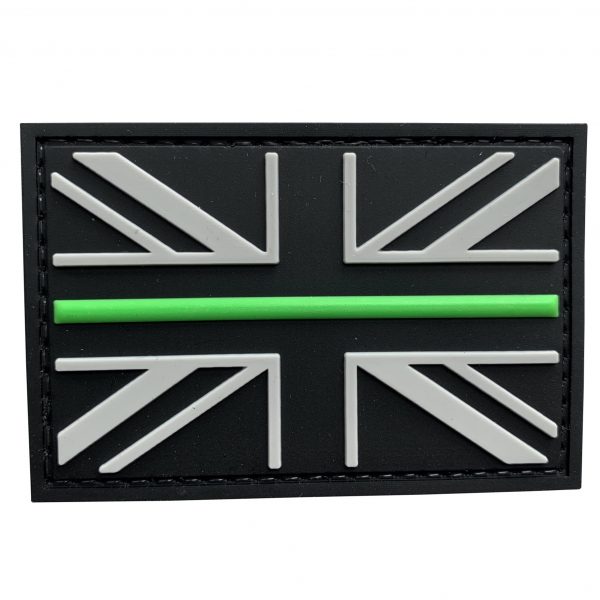 UK Flag  Thin Coloured Line  PVC Patch - Various Colours - Thin Green Line